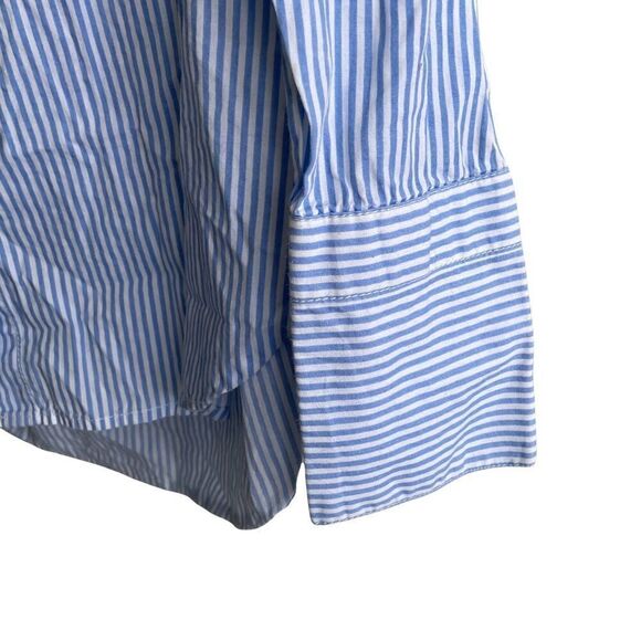 JAPNA Striped Off Shoulder Blouse Embroidered Flowers Blue White S - Picture 2 of 7